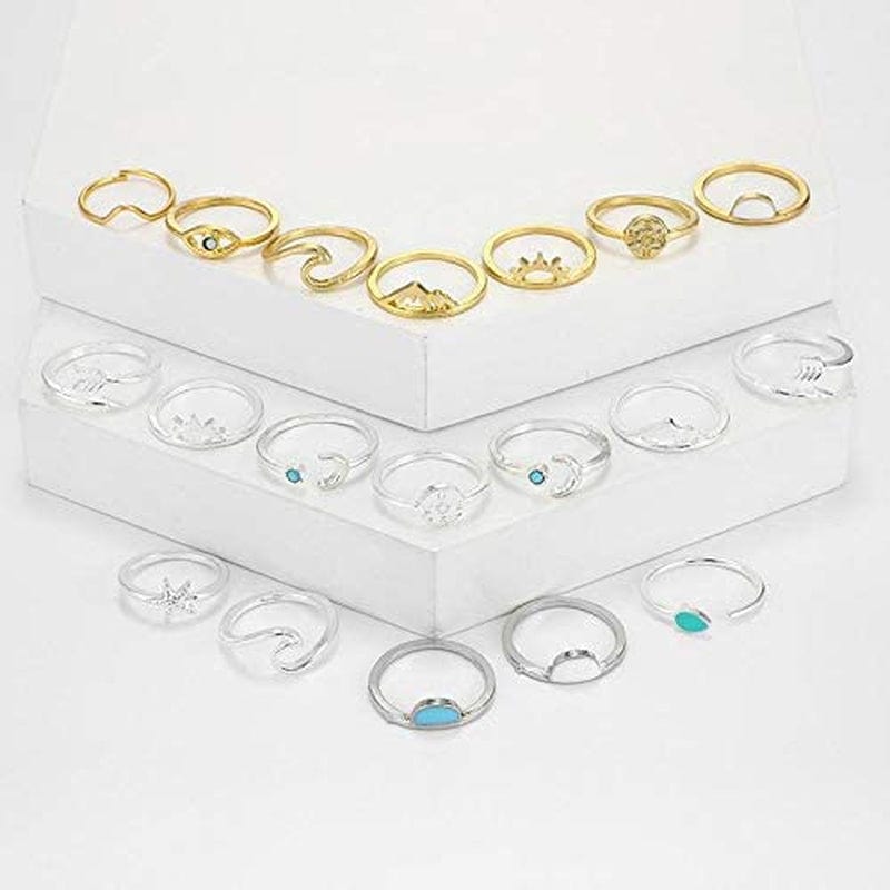 Boho Retro Stackable Rings Sets for Teens Girls Women Rhinestone Knuckle Joint Finger Kunckle Nail Ring Sets