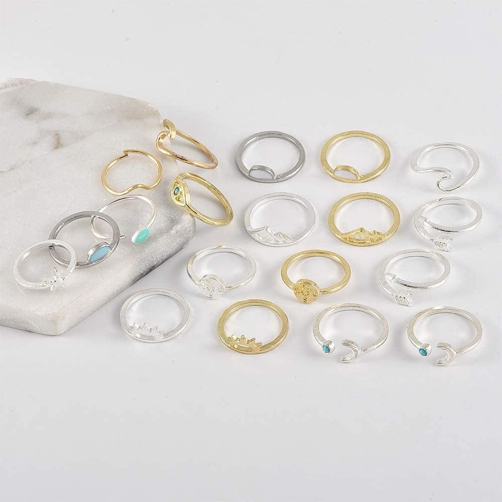 Boho Retro Stackable Rings Sets for Teens Girls Women Rhinestone Knuckle Joint Finger Kunckle Nail Ring Sets