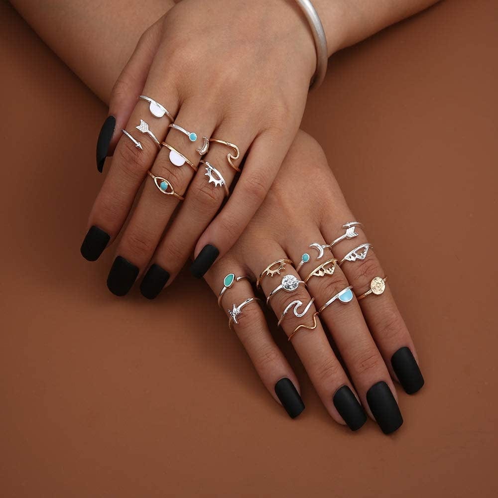 Boho Retro Stackable Rings Sets for Teens Girls Women Rhinestone Knuckle Joint Finger Kunckle Nail Ring Sets