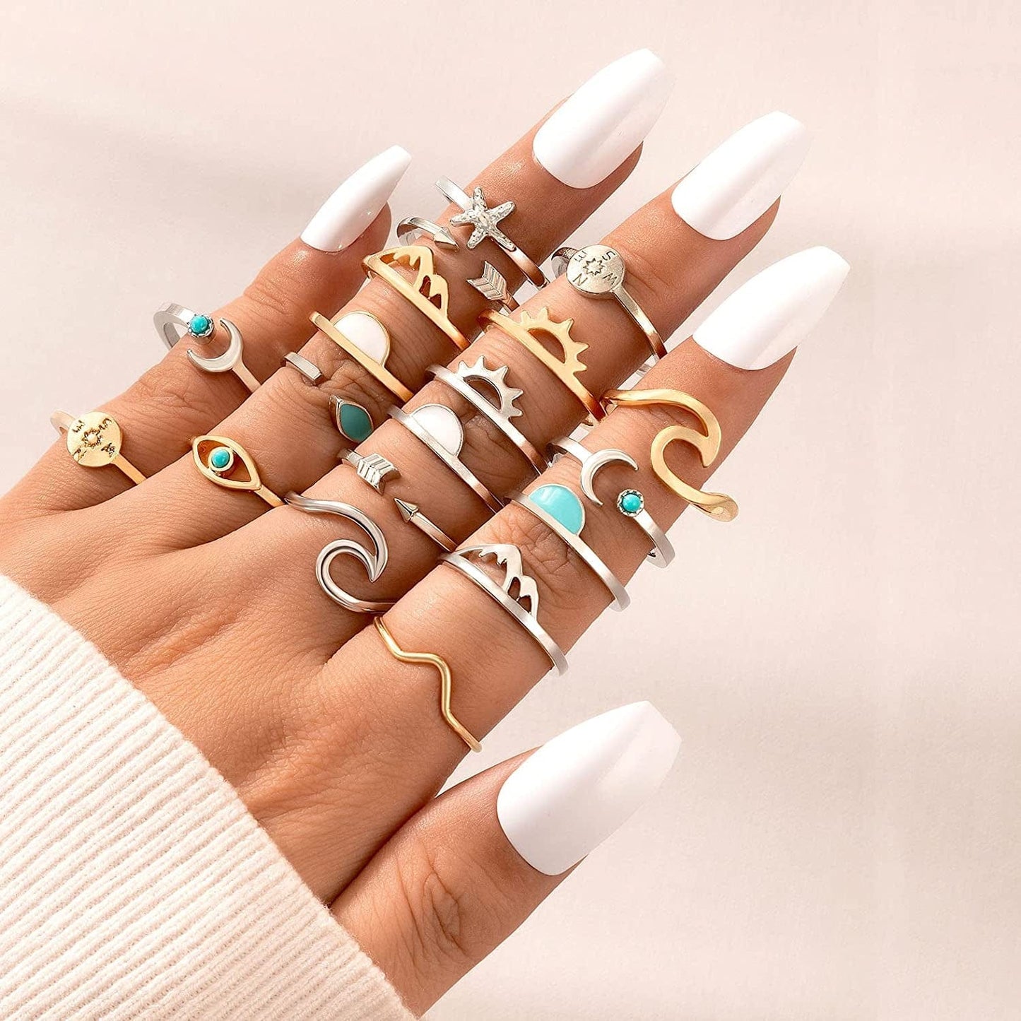 Boho Retro Stackable Rings Sets for Teens Girls Women Rhinestone Knuckle Joint Finger Kunckle Nail Ring Sets