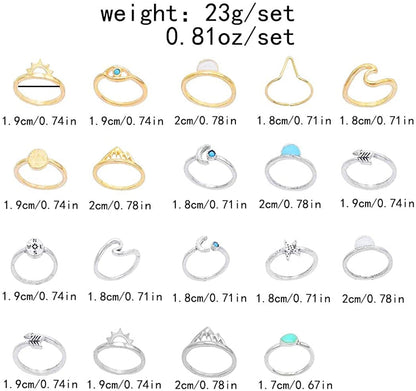 Boho Retro Stackable Rings Sets for Teens Girls Women Rhinestone Knuckle Joint Finger Kunckle Nail Ring Sets