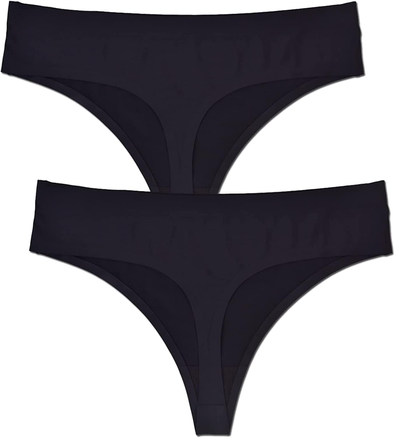 Bolivelan Womens Mid-Rise Seamless Thongs Comfy Underwear G-Strings Panties Black (2 Pack) / 7