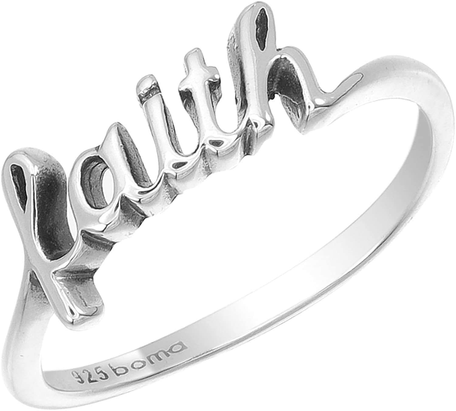 Boma Jewelry Sterling Silver Faith Script Ring 8