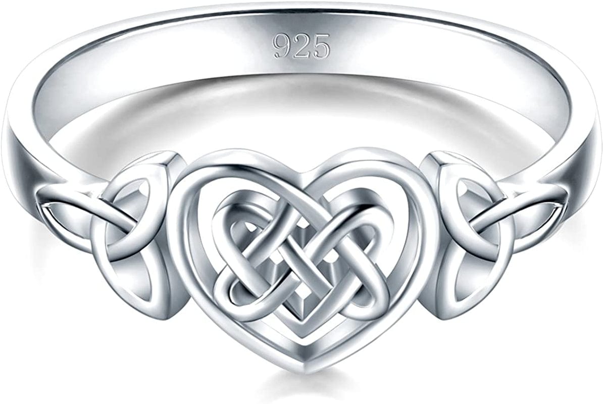 BORUO 925 Sterling Silver Ring Celtic Knot Heart High Polish Tarnish Resistant Eternity Wedding Band Stackable Ring