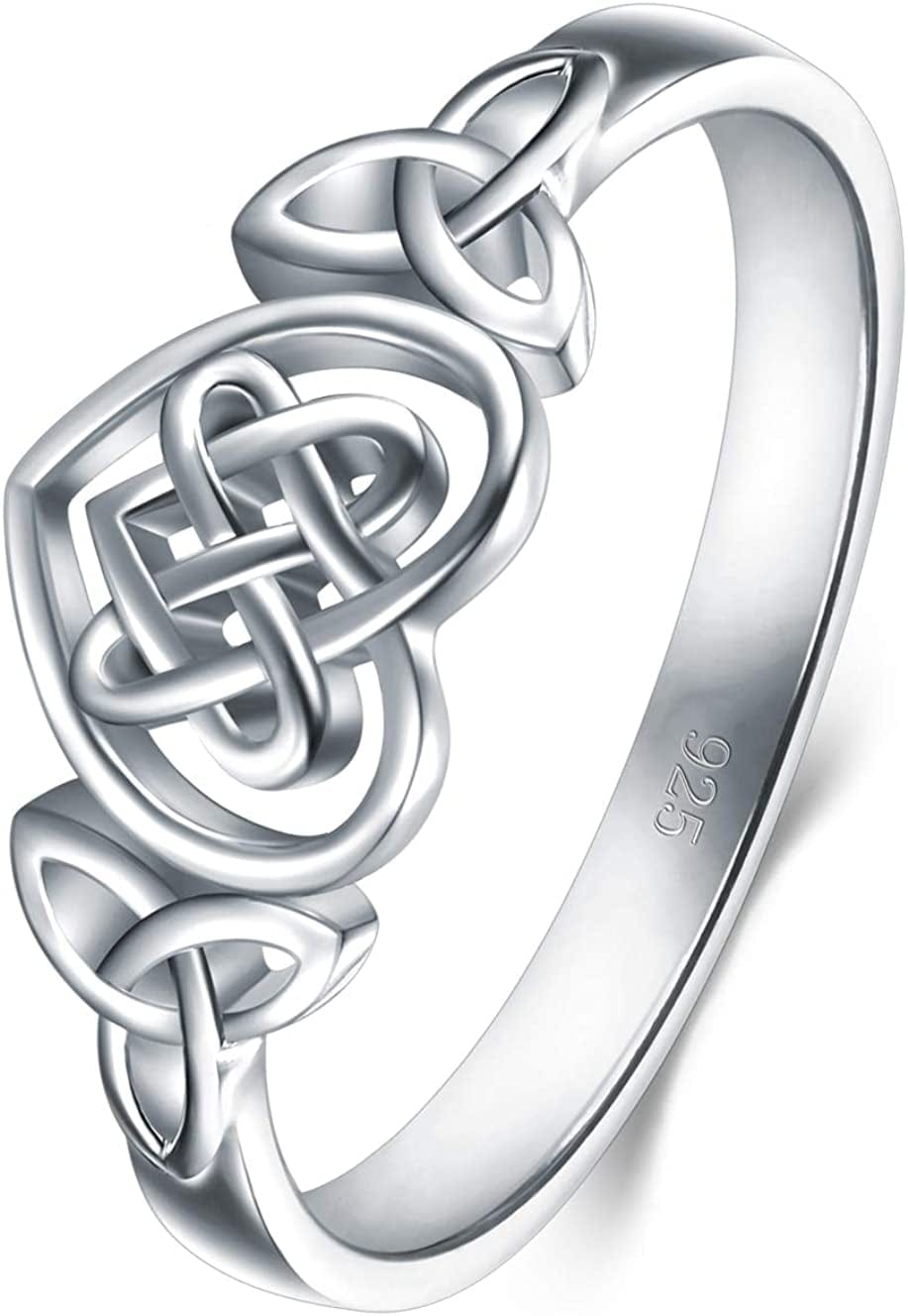 BORUO 925 Sterling Silver Ring Celtic Knot Heart High Polish Tarnish Resistant Eternity Wedding Band Stackable Ring celtic knot 1 / 7