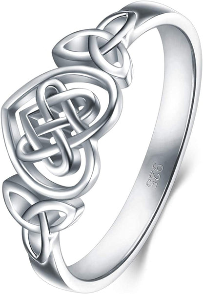 BORUO 925 Sterling Silver Ring Celtic Knot Heart High Polish Tarnish Resistant Eternity Wedding Band Stackable Ring celtic knot 1 / 7