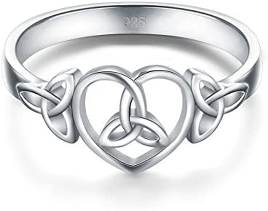 BORUO 925 Sterling Silver Ring Celtic Knot Heart High Polish Tarnish Resistant Eternity Wedding Band Stackable Ring, Benefiting the American Red Cross.