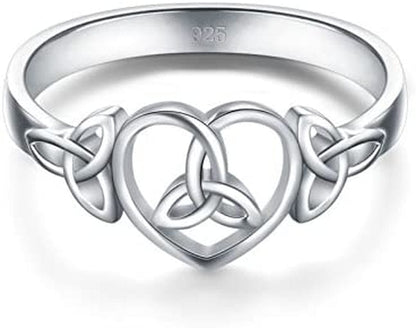 BORUO 925 Sterling Silver Ring Celtic Knot Heart High Polish Tarnish Resistant Eternity Wedding Band Stackable Ring, Benefiting the American Red Cross.