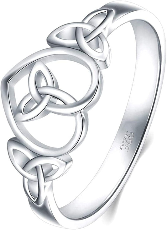BORUO 925 Sterling Silver Ring Celtic Knot Heart High Polish Tarnish Resistant Eternity Wedding Band Stackable Ring, Benefiting the American Red Cross. 8