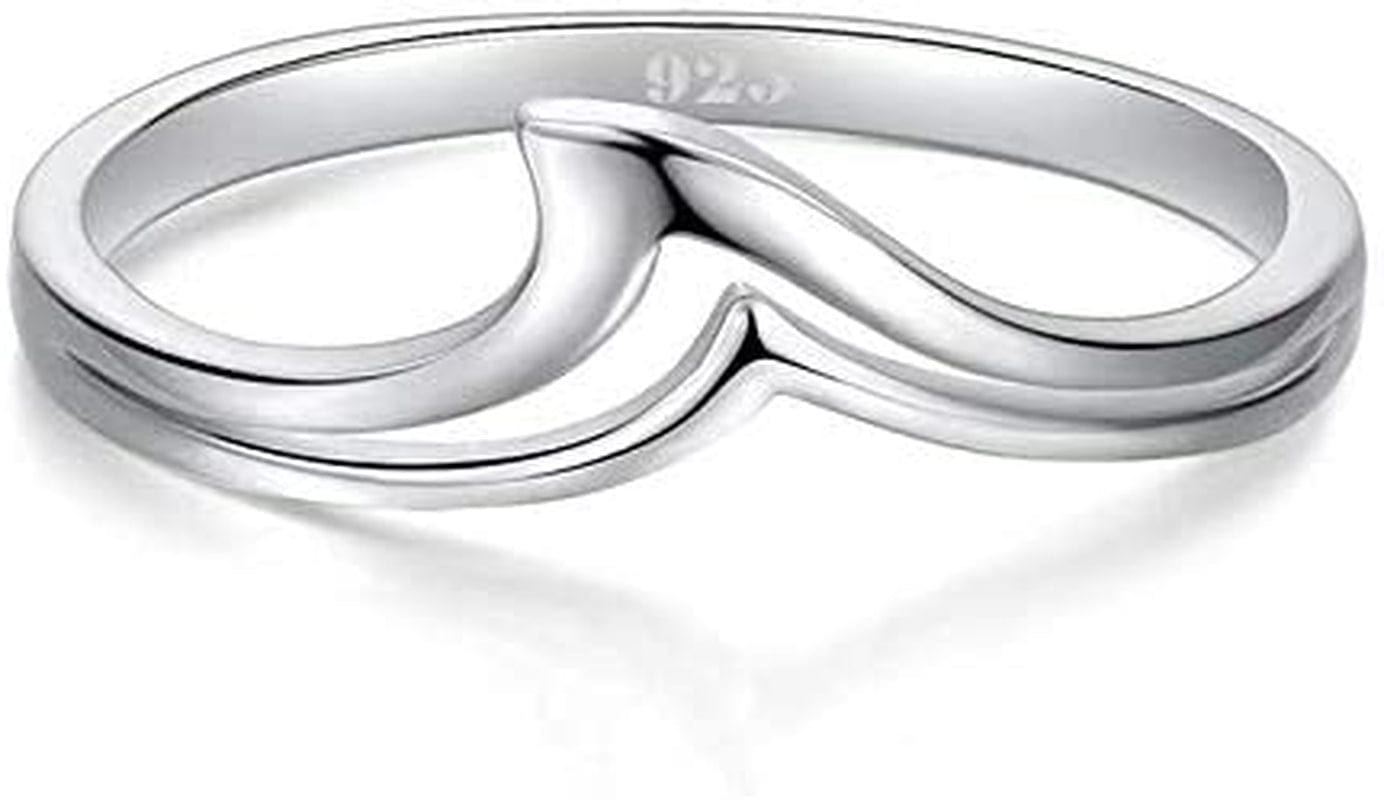 BORUO 925 Sterling Silver Ring Chevron Thumb Stackable CZ High Polish Comfort Fit Band Ring Size 4-12