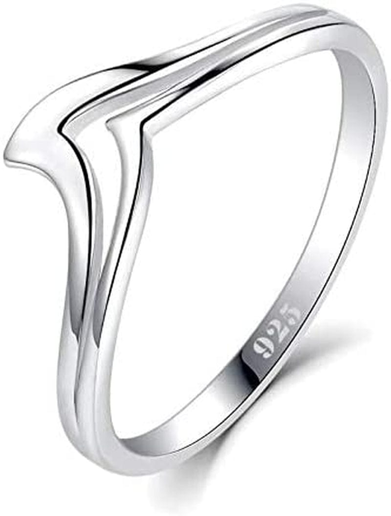 BORUO 925 Sterling Silver Ring Chevron Thumb Stackable CZ High Polish Comfort Fit Band Ring Size 4-12 Chevron 1 / 7