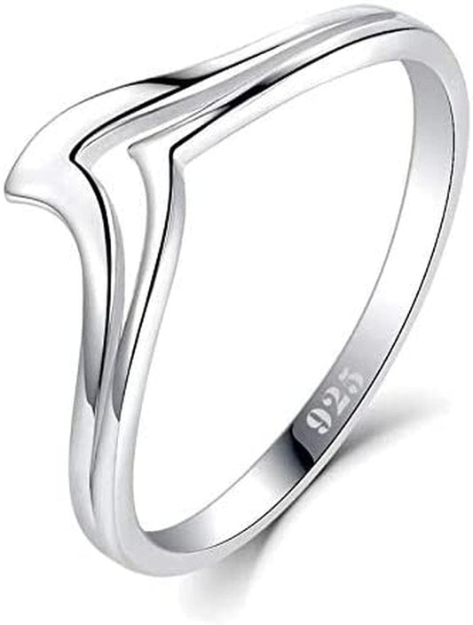 BORUO 925 Sterling Silver Ring Chevron Thumb Stackable CZ High Polish Comfort Fit Band Ring Size 4-12 Chevron 1 / 7