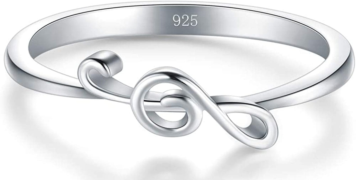 Boruo 925 Sterling Silver Ring - Stackable Music Note Band - Comfort Fit Silver Rings Women - Music Note Silver Band Ring - Fine Jewellery Stackable Ring, 2Mm, Size 4-12