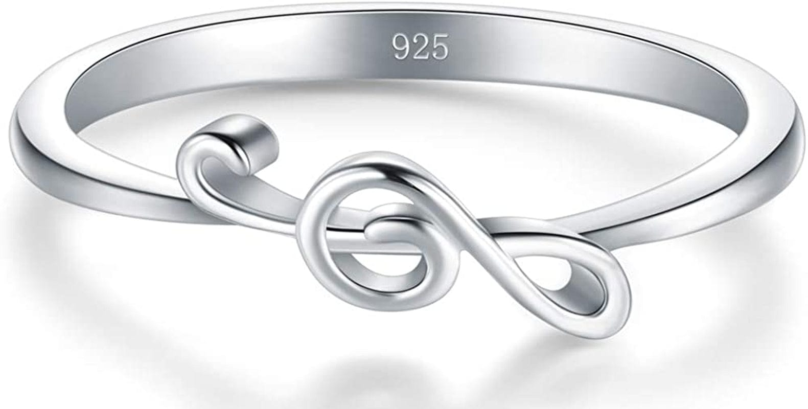 Boruo 925 Sterling Silver Ring - Stackable Music Note Band - Comfort Fit Silver Rings Women - Music Note Silver Band Ring - Fine Jewellery Stackable Ring, 2Mm, Size 4-12