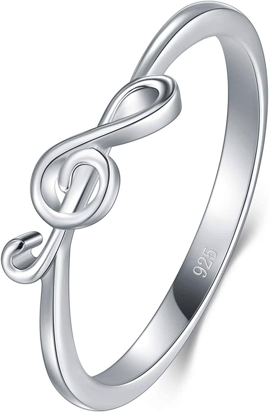 Boruo 925 Sterling Silver Ring - Stackable Music Note Band - Comfort Fit Silver Rings Women - Music Note Silver Band Ring - Fine Jewellery Stackable Ring, 2Mm, Size 4-12 6.5