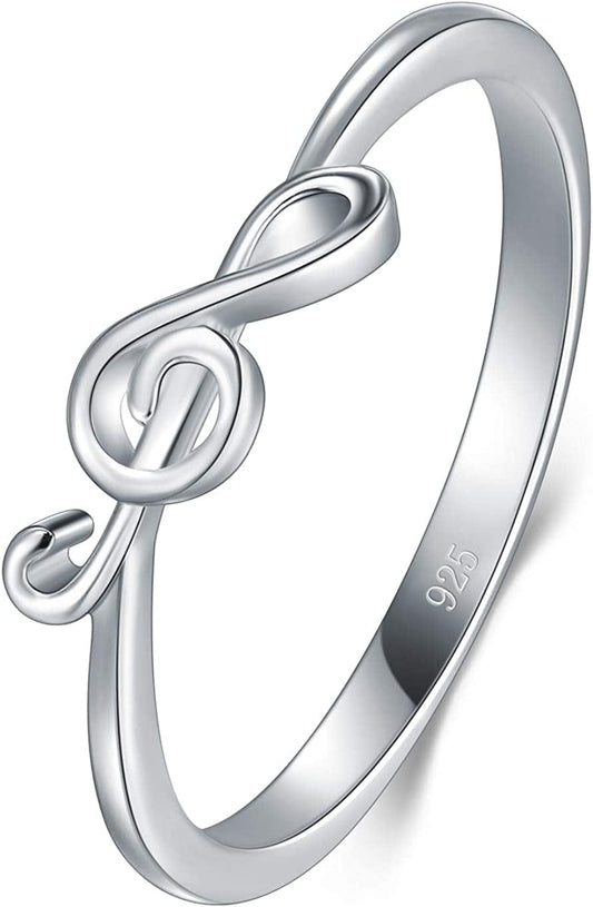 Boruo 925 Sterling Silver Ring - Stackable Music Note Band - Comfort Fit Silver Rings Women - Music Note Silver Band Ring - Fine Jewellery Stackable Ring, 2Mm, Size 4-12 6.5