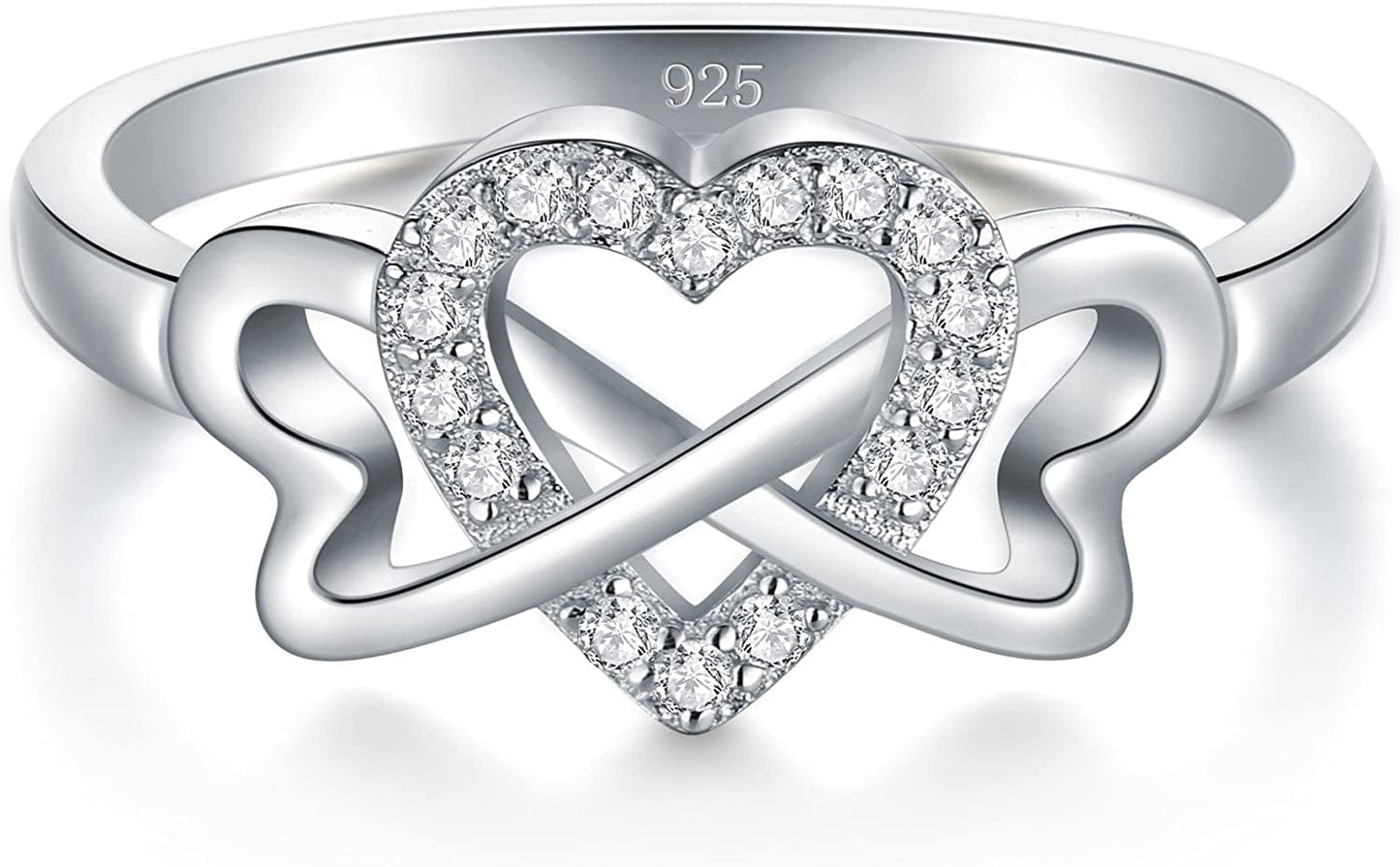 BORUO Love Heart Twisted Eternity Band-925 Sterling Silver Rings for Women-Platinum Plated over Sterling Silver Wedding Band for Womem-Promise Rings for Her-Silver Rings for Women, 2Mm, Size 4-12