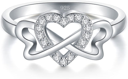 BORUO Love Heart Twisted Eternity Band-925 Sterling Silver Rings for Women-Platinum Plated over Sterling Silver Wedding Band for Womem-Promise Rings for Her-Silver Rings for Women, 2Mm, Size 4-12