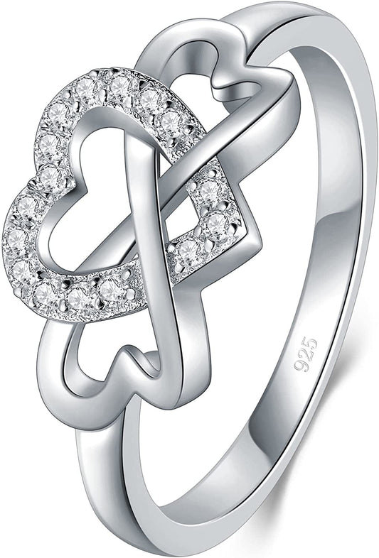 BORUO Love Heart Twisted Eternity Band-925 Sterling Silver Rings for Women-Platinum Plated over Sterling Silver Wedding Band for Womem-Promise Rings for Her-Silver Rings for Women, 2Mm, Size 4-12 9.5