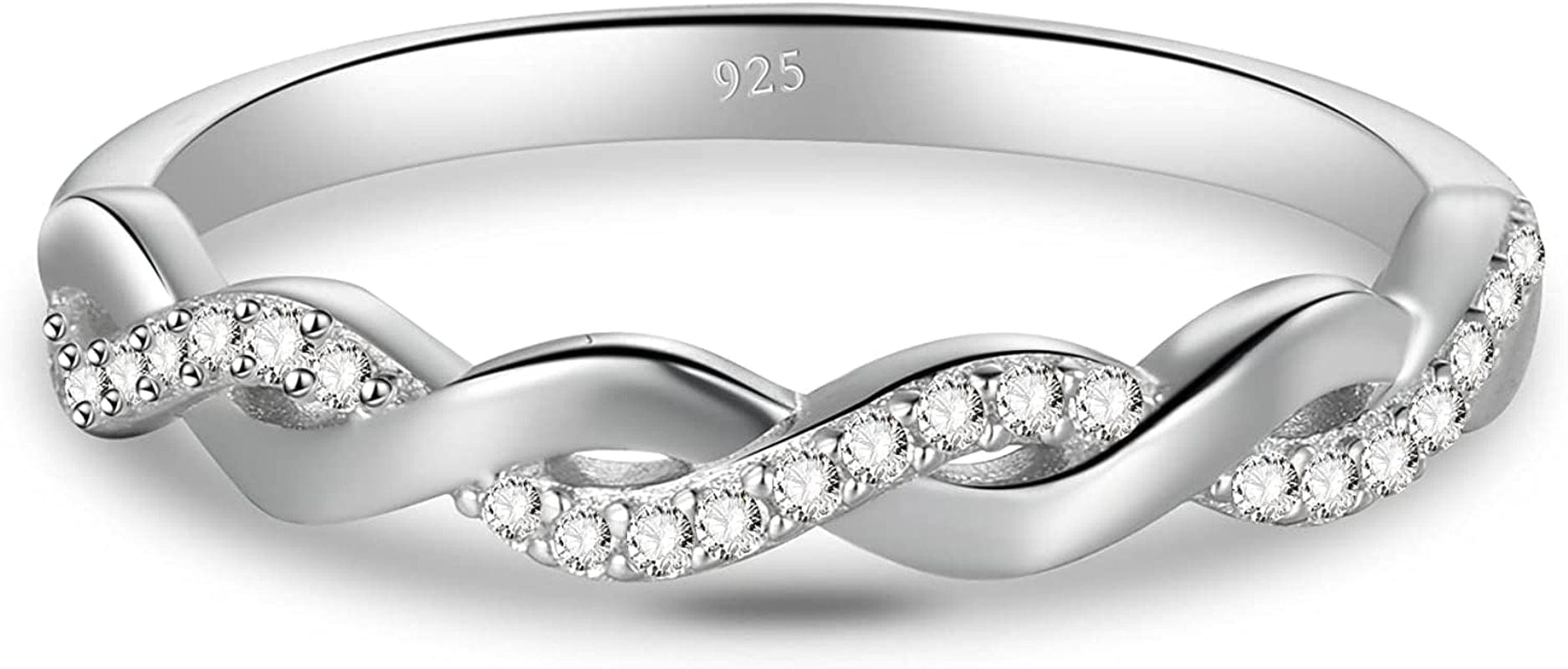 BORUO Twisted Infinity Celtic Knot Ring - 925 Sterling Silver Rings for Women - Knot Ring - Infinity Shape Cubic Zirconia Ring - 925 Infinity Sterling Silver Rings for Special Occasions, Stackable, 1.7Mm, Size 4-12