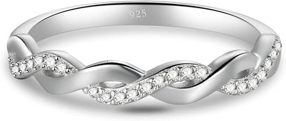 BORUO Twisted Infinity Celtic Knot Ring - 925 Sterling Silver Rings for Women - Knot Ring - Infinity Shape Cubic Zirconia Ring - 925 Infinity Sterling Silver Rings for Special Occasions, Stackable, 1.7Mm, Size 4-12