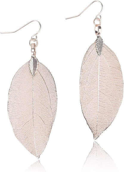 BOUTIQUELOVIN Filigree Long Leaf Pendant Dangle Necklace and Earring Jewelry Set Fashion Gifts for Women Girls K-Rose Gold Earrings