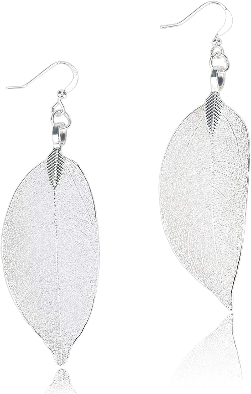 BOUTIQUELOVIN Filigree Long Leaf Pendant Dangle Necklace and Earring Jewelry Set Fashion Gifts for Women Girls J-White Gold Earrings