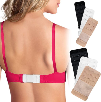 Bra Extender 2 Hook & 3 Hooks Bra Extenders & Pretty Storage Bag. Pack of 6 – One of Each Black, White and Nude. Bra Strap Extender for Pregnant and Postpartum Women in between Bra Sizes