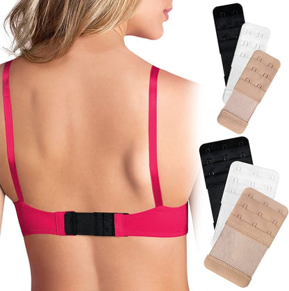 Bra Extender 2 Hook & 3 Hooks Bra Extenders & Pretty Storage Bag. Pack of 6 – One of Each Black, White and Nude. Bra Strap Extender for Pregnant and Postpartum Women in between Bra Sizes