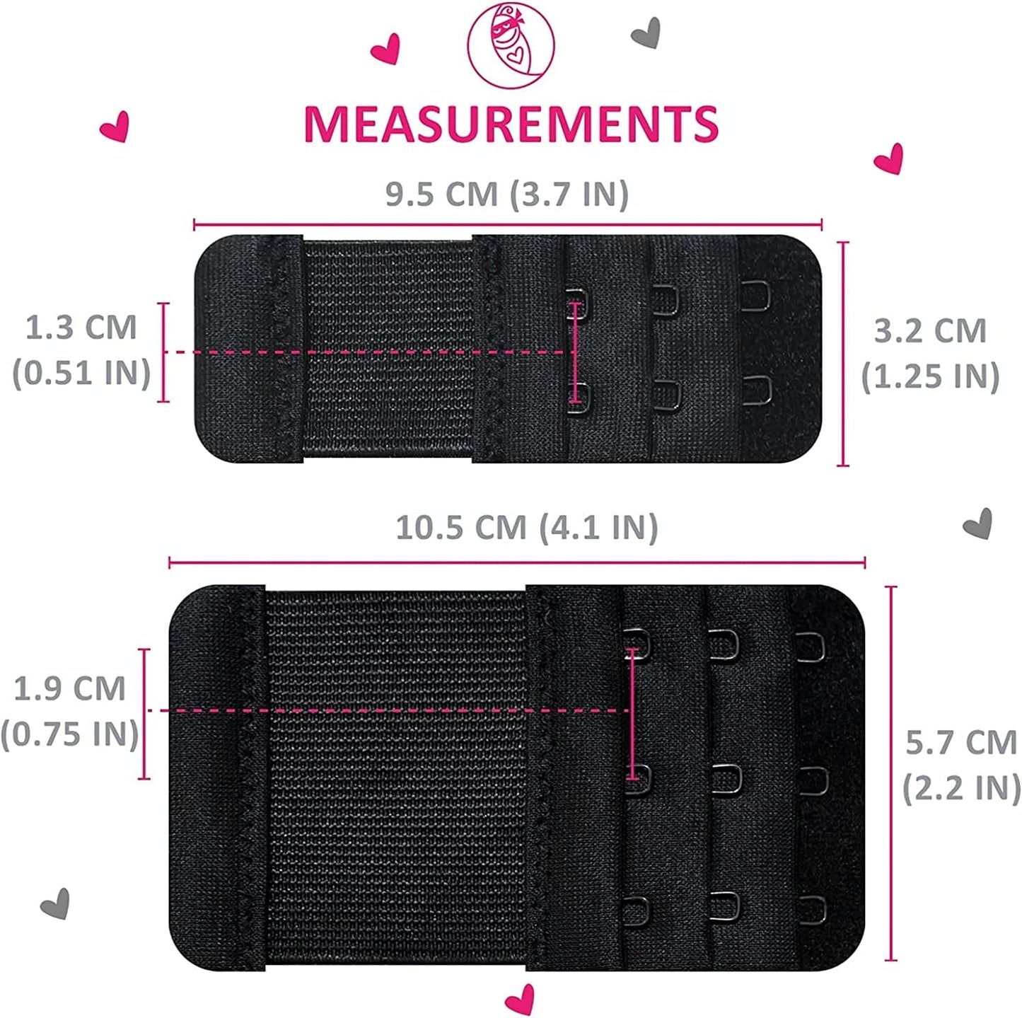 Bra Extender 2 Hook & 3 Hooks Bra Extenders & Pretty Storage Bag. Pack of 6 – One of Each Black, White and Nude. Bra Strap Extender for Pregnant and Postpartum Women in between Bra Sizes