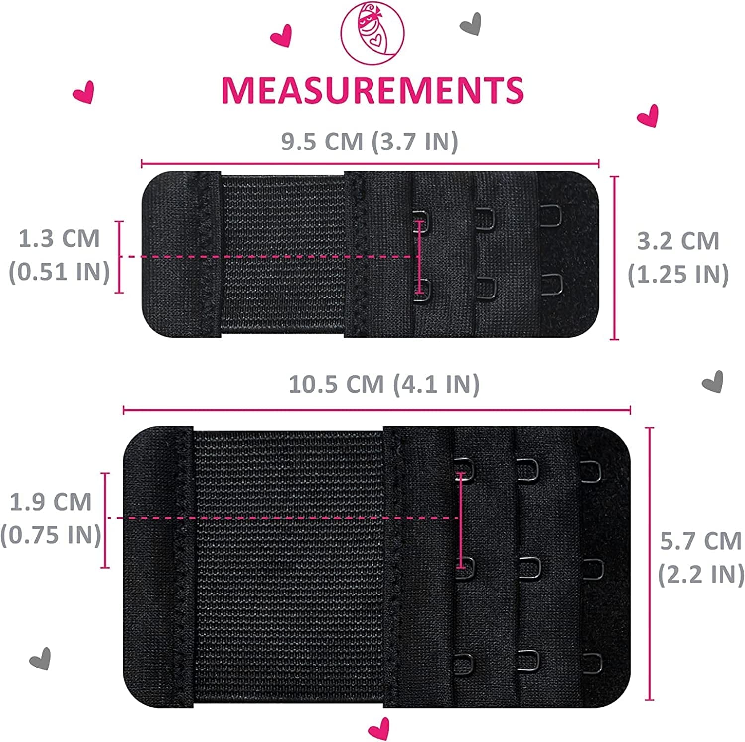 Bra Extender 2 Hook & 3 Hooks Bra Extenders & Pretty Storage Bag. Pack of 6 – One of Each Black, White and Nude. Bra Strap Extender for Pregnant and Postpartum Women in between Bra Sizes