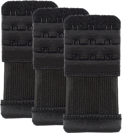 Bra Extender 3 Hook Elastic Stretchy Bra Band Extension 3Pcs-Pack Black, 3 Hook, 0.5inch(1.3cm) / One Size