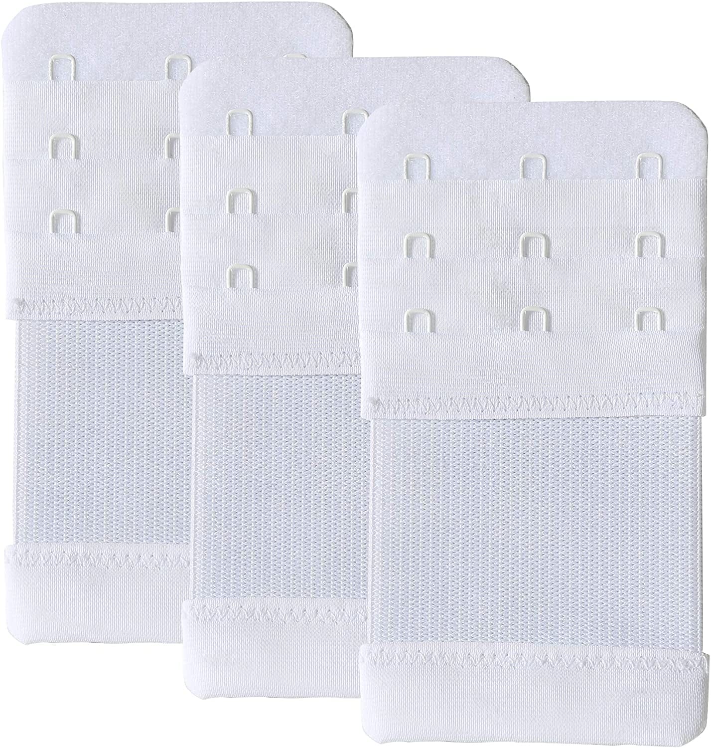 Bra Extender 3 Hook Elastic Stretchy Bra Band Extension 3Pcs-Pack White, 3 Hook, 0.75inch(1.9cm) / One Size