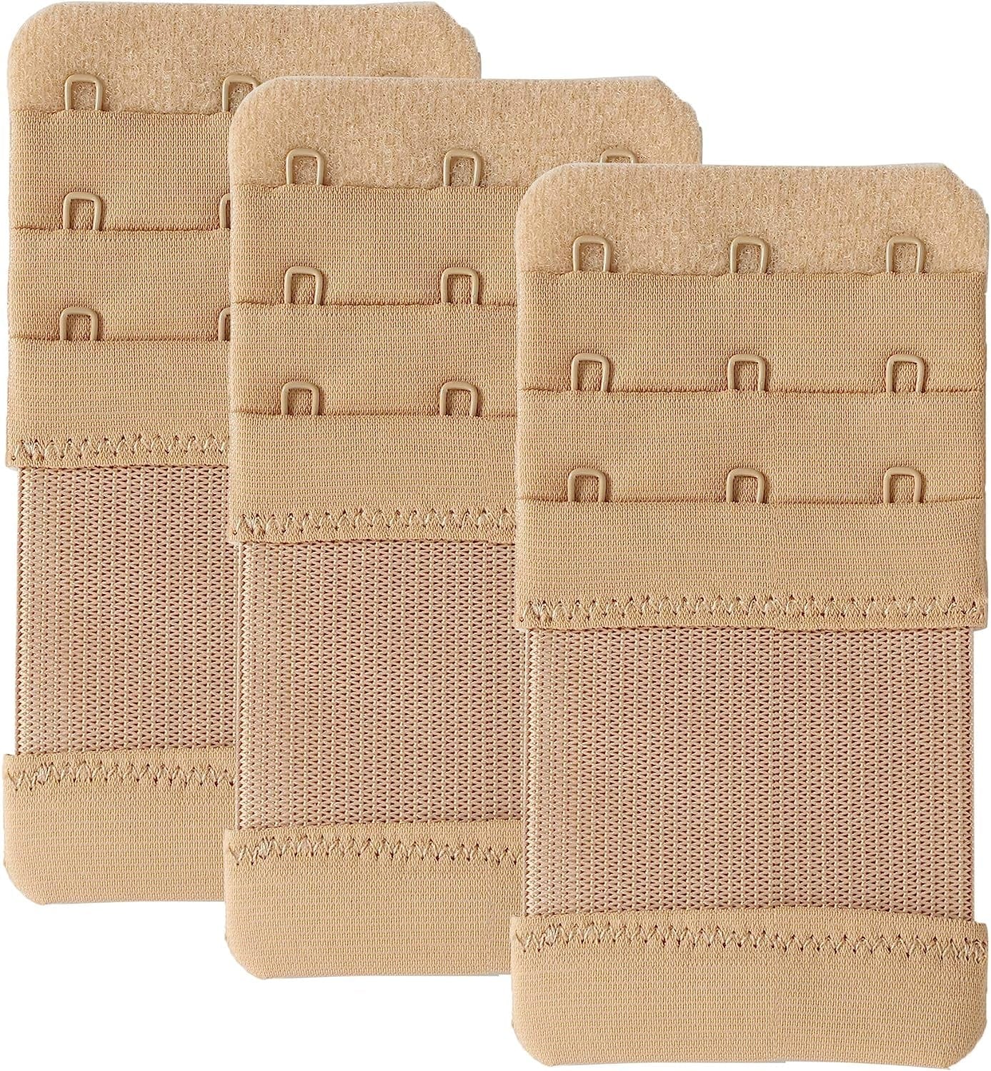 Bra Extender 3 Hook Elastic Stretchy Bra Band Extension 3Pcs-Pack Beige, 3 Hook, 0.75inch(1.9cm) / One Size
