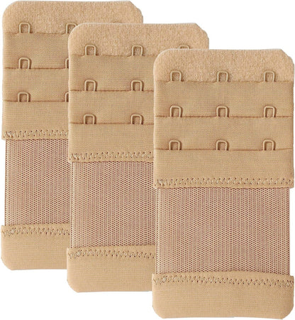 Bra Extender 3 Hook Elastic Stretchy Bra Band Extension 3Pcs-Pack Beige, 3 Hook, 0.75inch(1.9cm) / One Size