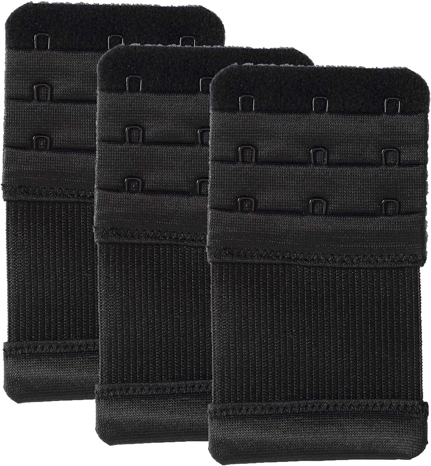 Bra Extender 3 Hook Elastic Stretchy Bra Band Extension 3Pcs-Pack Black, 3 Hook, 0.75inch(1.9cm) / One Size
