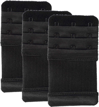 Bra Extender 3 Hook Elastic Stretchy Bra Band Extension 3Pcs-Pack Black, 3 Hook, 0.75inch(1.9cm) / One Size