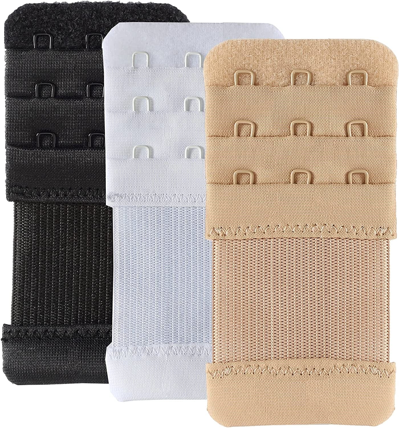 Bra Extender 3 Hook Elastic Stretchy Bra Band Extension 3Pcs-Pack Black, Beige, White, 0.5inch(1.3cm) / One Size