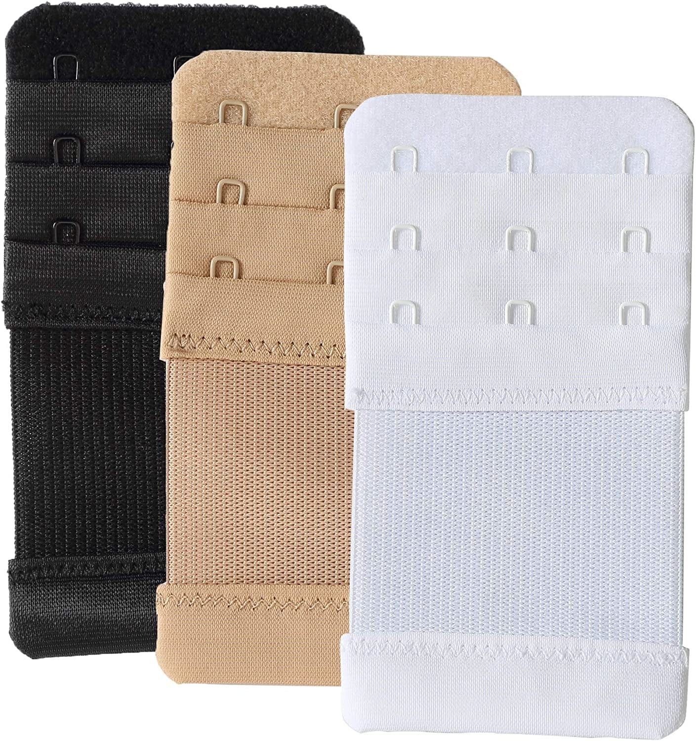 Bra Extender 3 Hook Elastic Stretchy Bra Band Extension 3Pcs-Pack Black, Beige, White, 0.75inch(1.9cm) / One Size