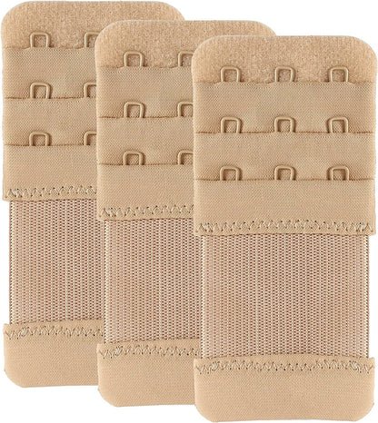 Bra Extender 3 Hook Elastic Stretchy Bra Band Extension 3Pcs-Pack Beige, 3 Hook, 0.5inch(1.3cm) / One Size
