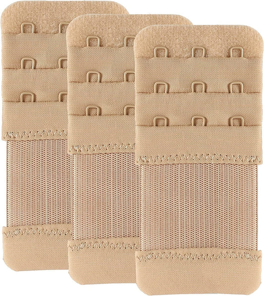 Bra Extender 3 Hook Elastic Stretchy Bra Band Extension 3Pcs-Pack Beige, 3 Hook, 0.5inch(1.3cm) / One Size