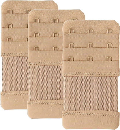 Bra Extender 3 Hook Elastic Stretchy Bra Band Extension 3Pcs-Pack Beige, 3 Hook, 0.75inch(1.9cm) / One Size