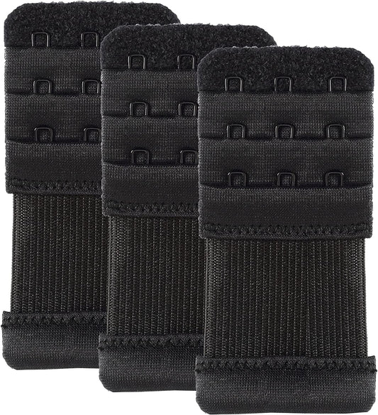 Bra Extender 3 Hook Elastic Stretchy Bra Band Extension 3Pcs-Pack Black, 3 Hook, 0.5inch(1.3cm) / One Size