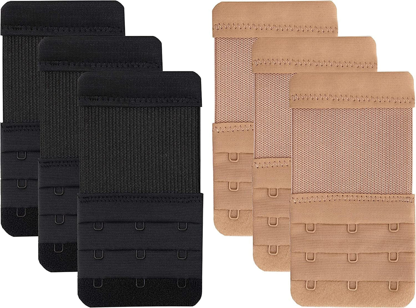 Bra Extender 3 Hook,Stretchy Soft and Comfortable Bra Strap Extender Skin Color/Black- 6 Pcs Pack
