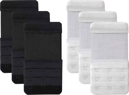 Bra Extender 3 Hook,Stretchy Soft and Comfortable Bra Strap Extender White/Black- 6 Pcs Pack