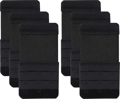Bra Extender 3 Hook,Stretchy Soft and Comfortable Bra Strap Extender Black-6 Pcs Pack
