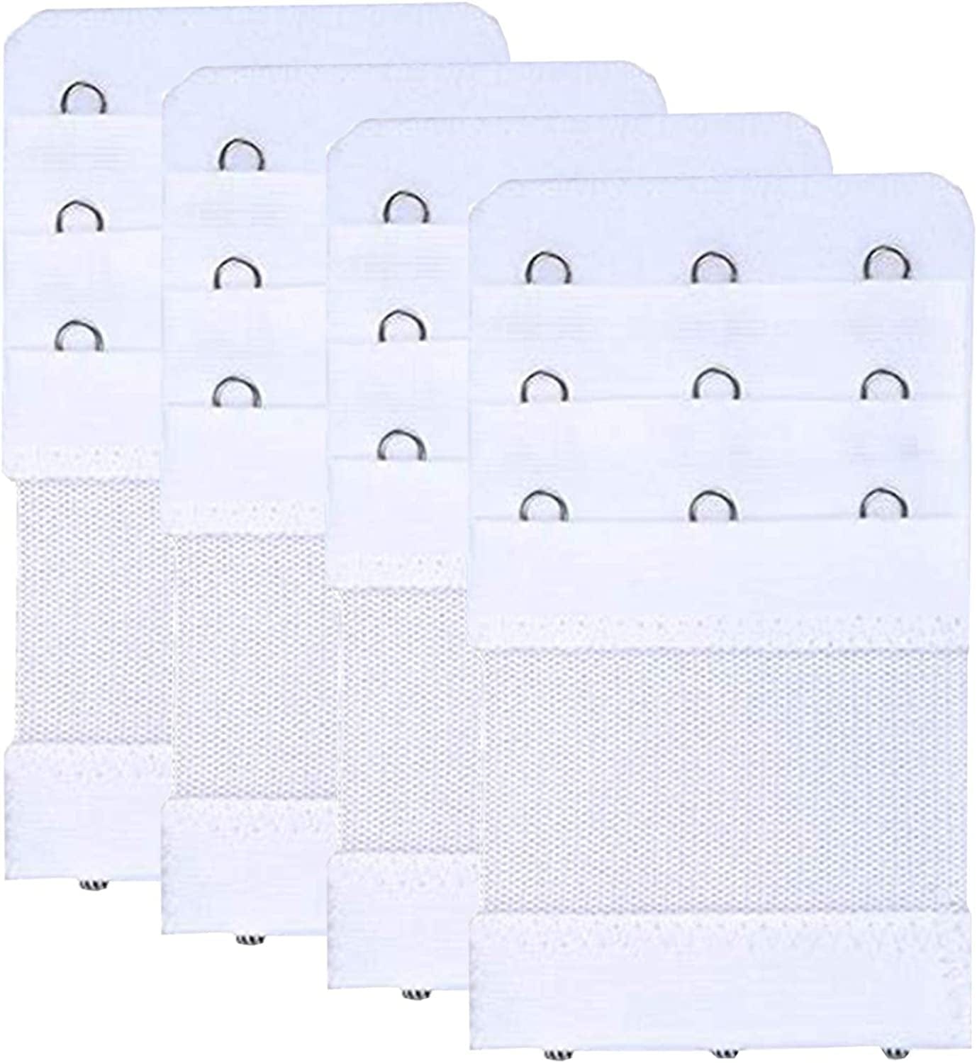 Bra Extender 3 Hooks 3 Rows Elastic Bra Band Hook Strap Extensions for Women, Pack of 4 White
