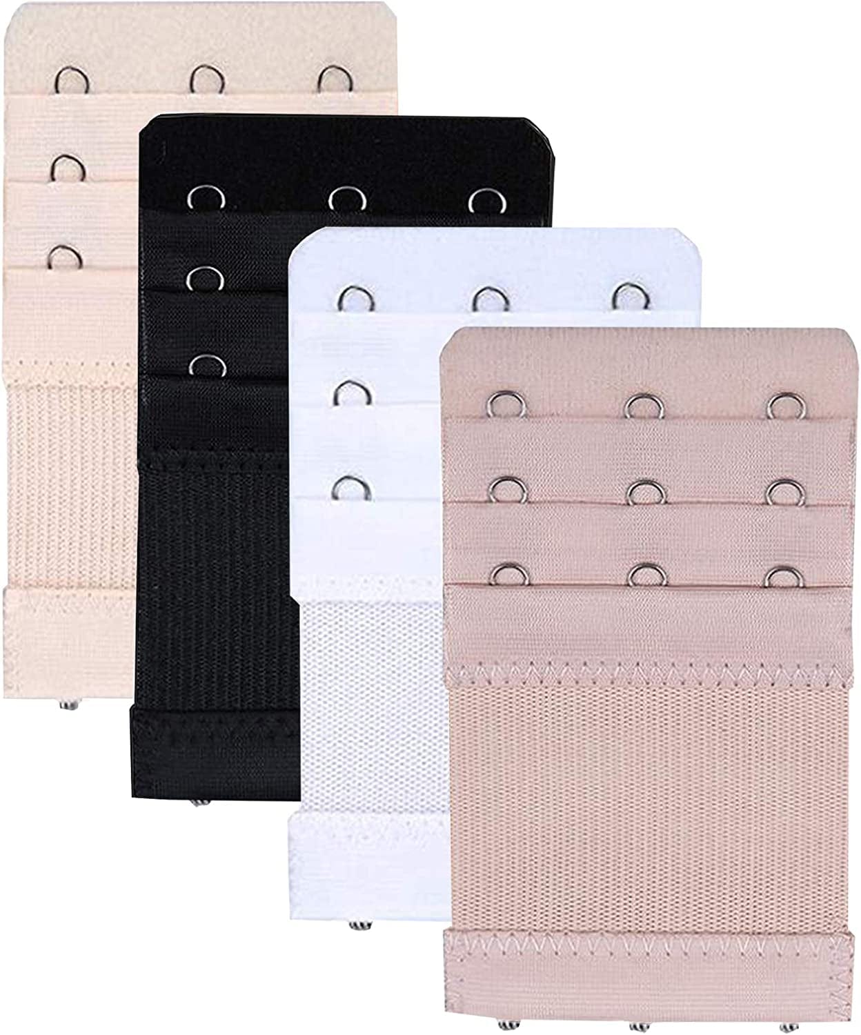 Bra Extender 3 Hooks 3 Rows Elastic Bra Band Hook Strap Extensions for Women, Pack of 4 Multicolor