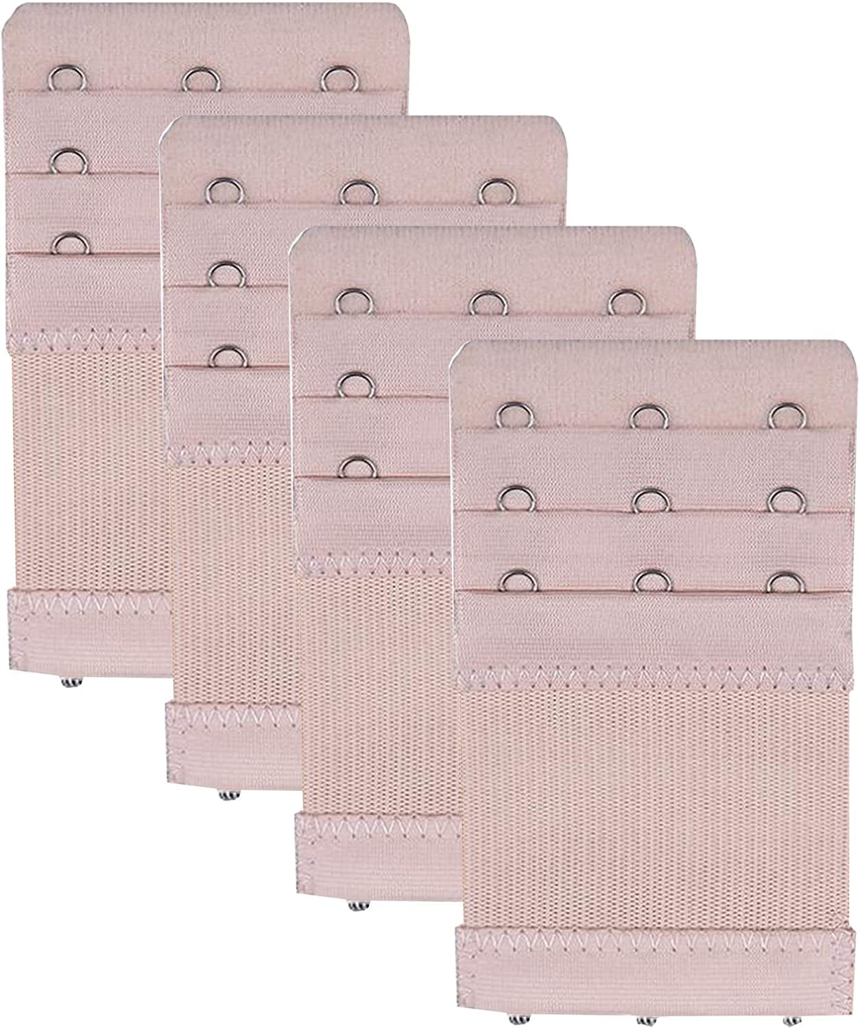 Bra Extender 3 Hooks 3 Rows Elastic Bra Band Hook Strap Extensions for Women, Pack of 4 Beige