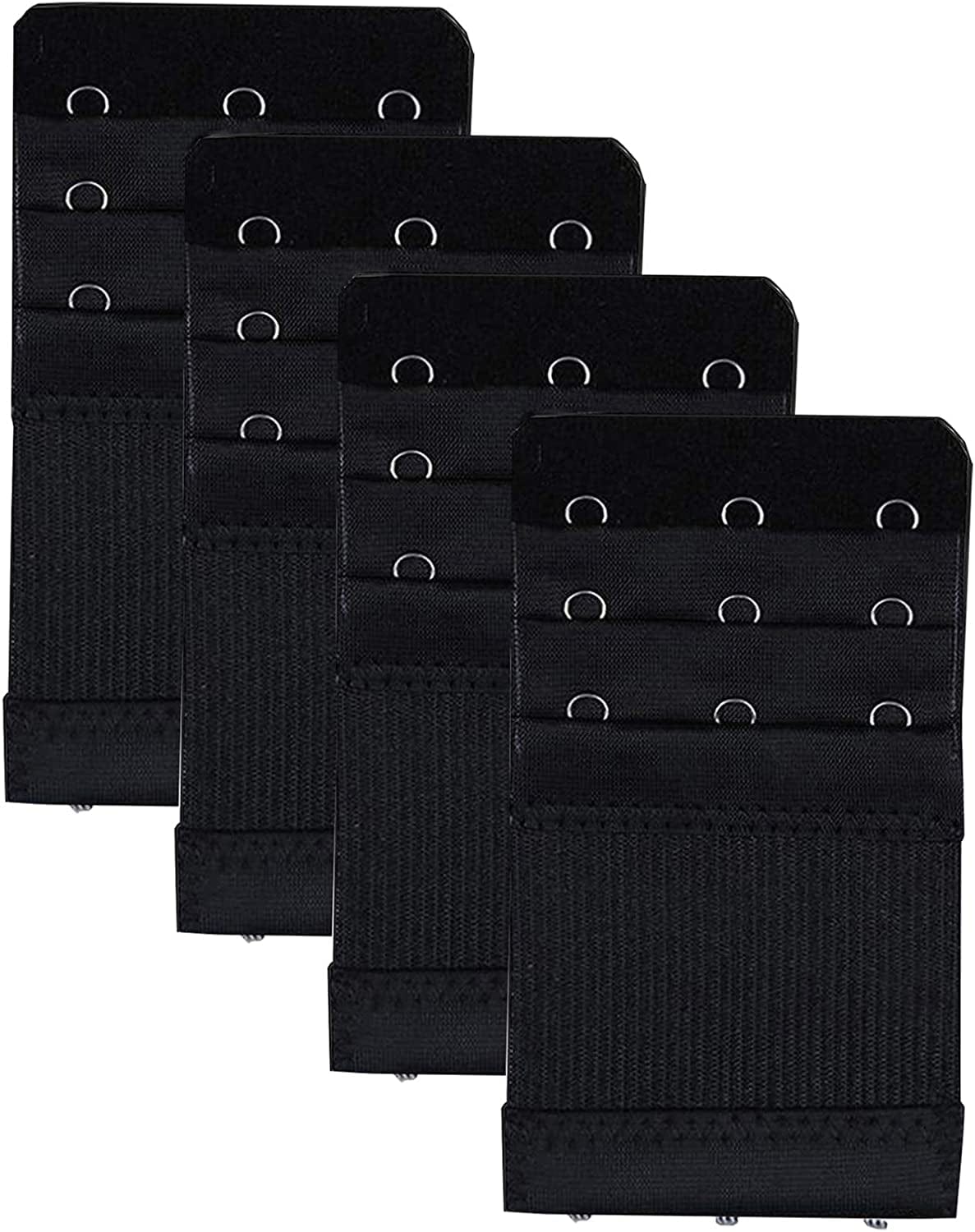 Bra Extender 3 Hooks 3 Rows Elastic Bra Band Hook Strap Extensions for Women, Pack of 4 Black